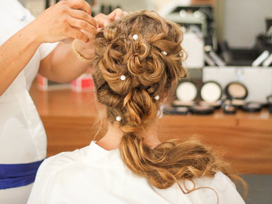 bride getting her hair done